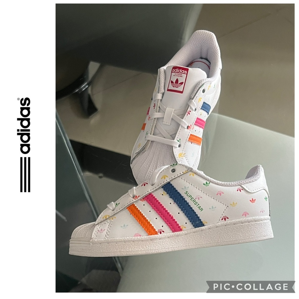 (NEW) Adidas Originals Superstar white- pulse magenta girl sneakers size 10